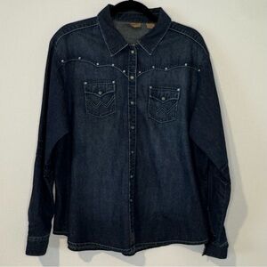Wrangler Women’s XXL Denim Western Shirt Pearl Snap Embroidered Back Blue